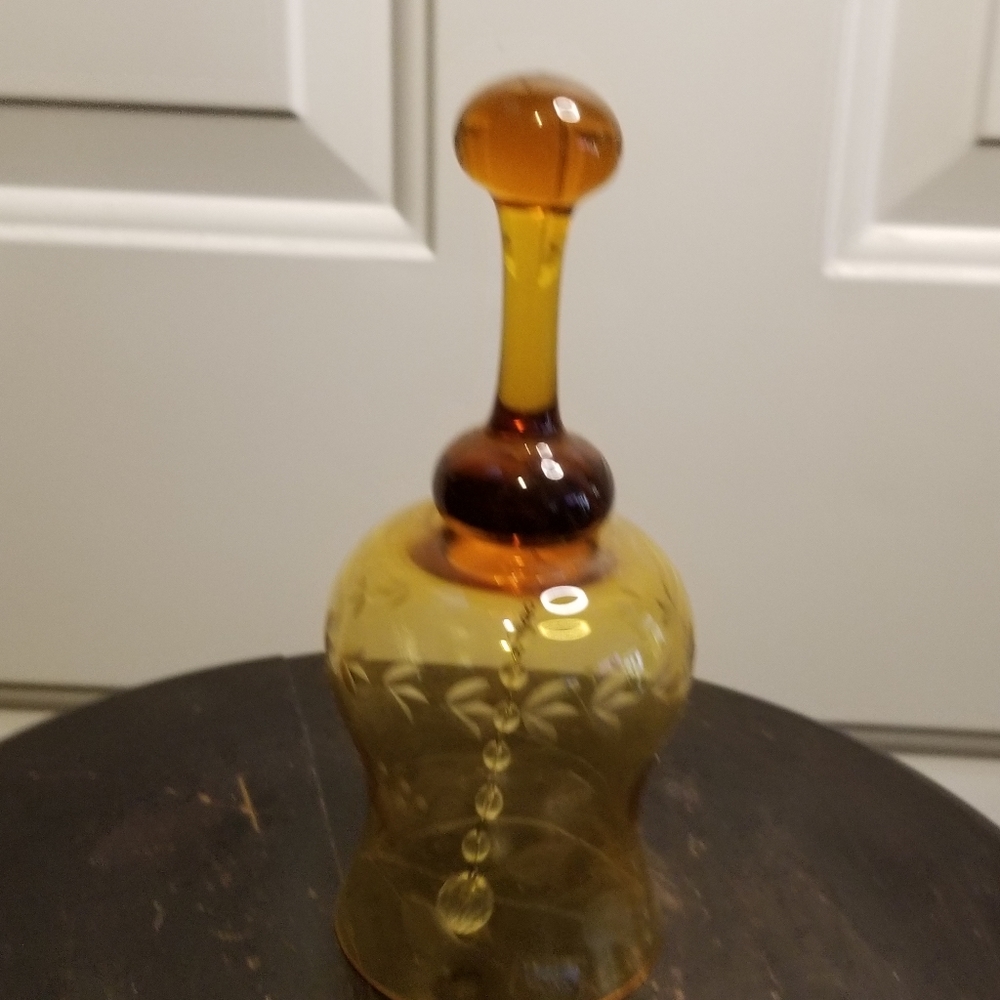 Vintage Amber Cut Glass Crystal Bell 7"